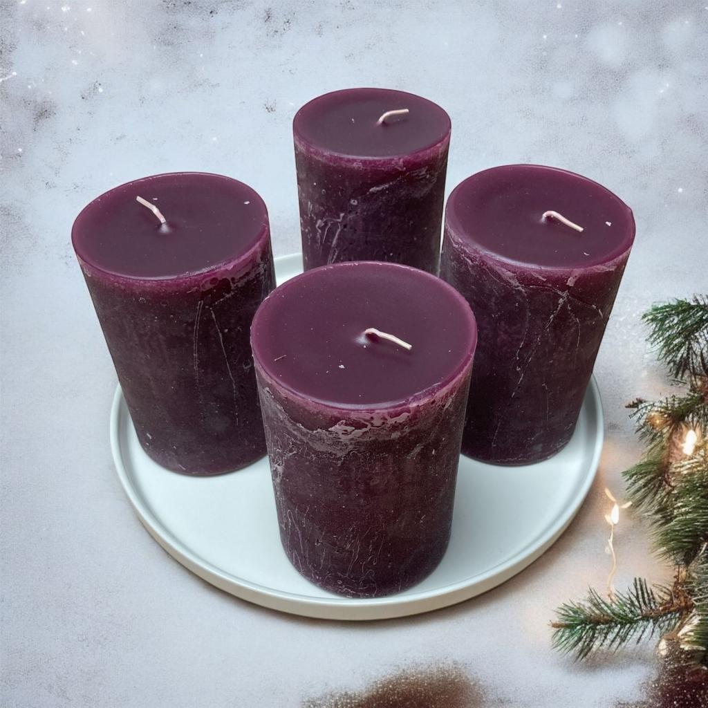 Kerzen - Farbe: Bordeaux - 4 Stück Rustic