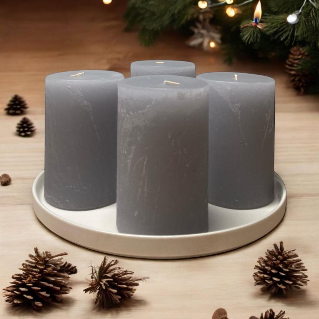 Kerzen - Farbe: Silber-Grau - 4 Stück Rustic