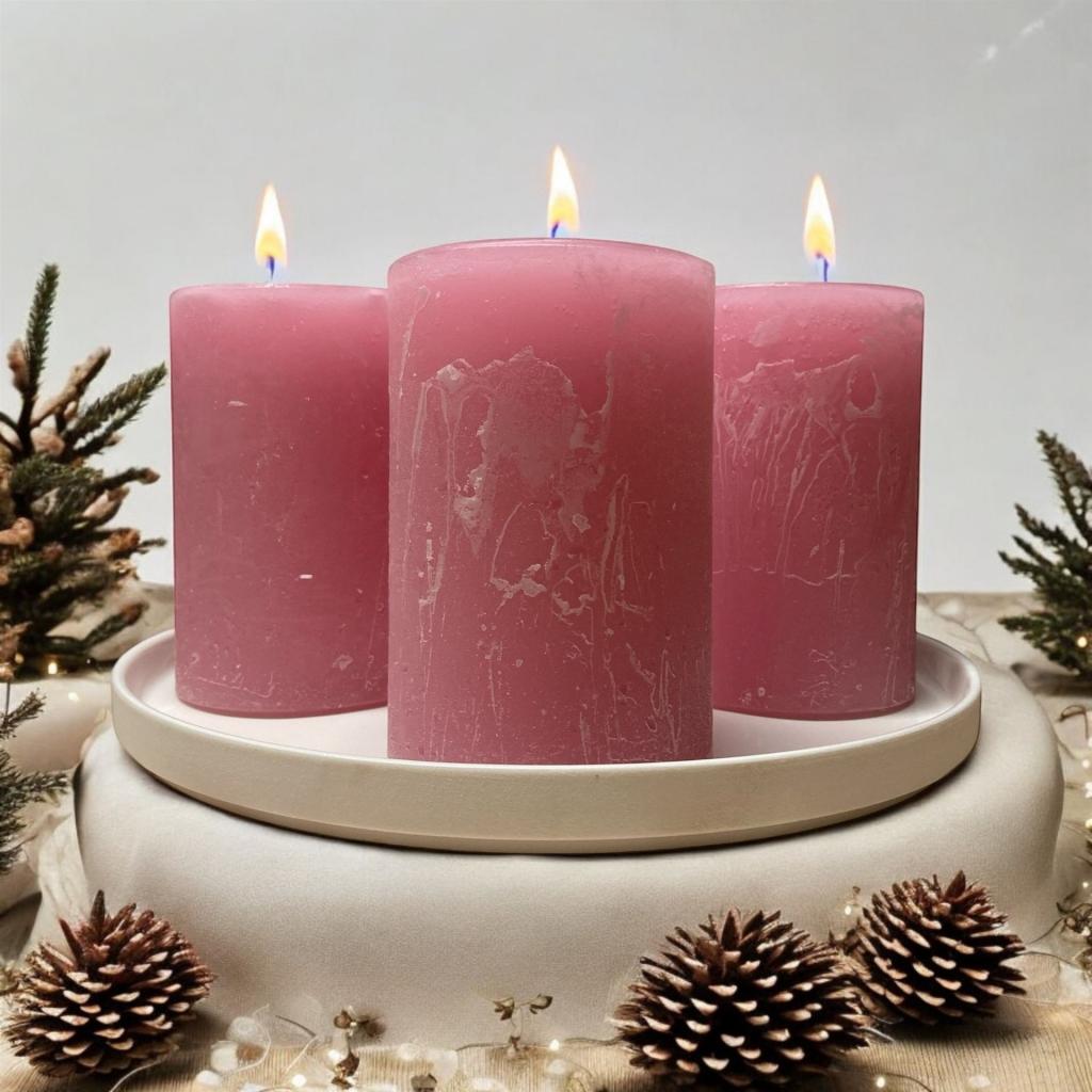 Kerzen - Farbe: Rosa - 4 Stück Rustic